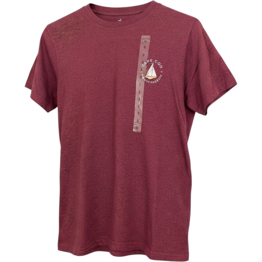 Cuffy's T-Shirt Mens Small Burgundy Cape Cod Sailboat Graphic Short Sleeve Tee